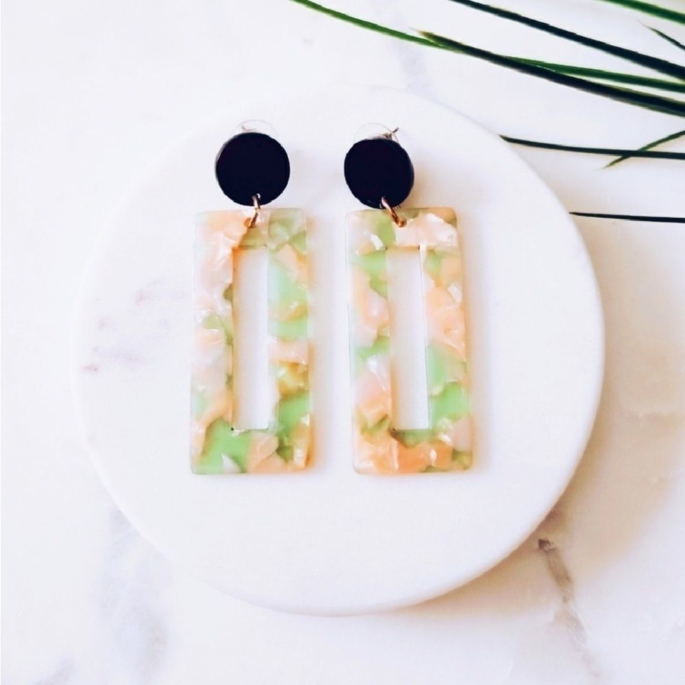 Pink & green resin earrings